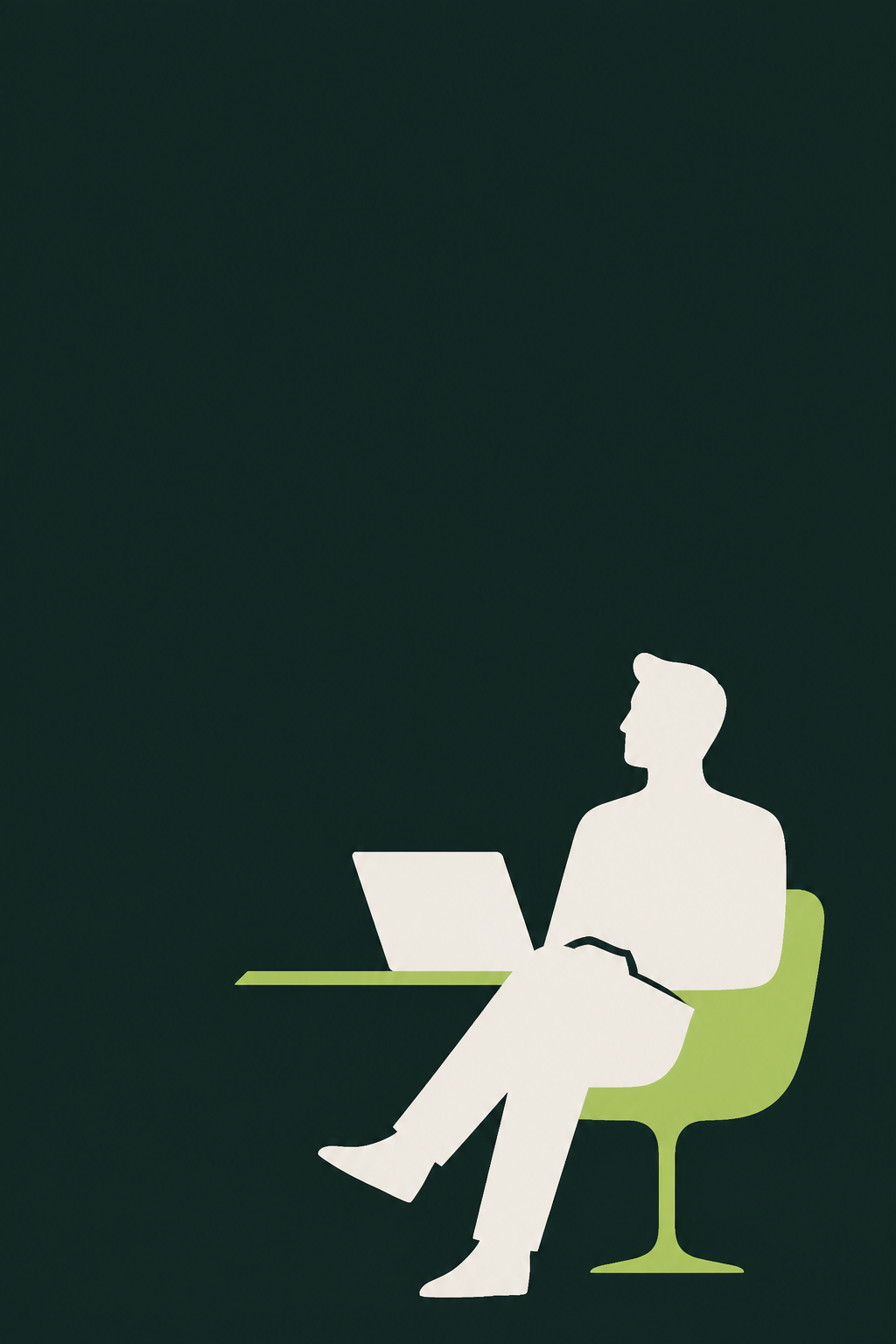 Simplified professional seated with a laptop